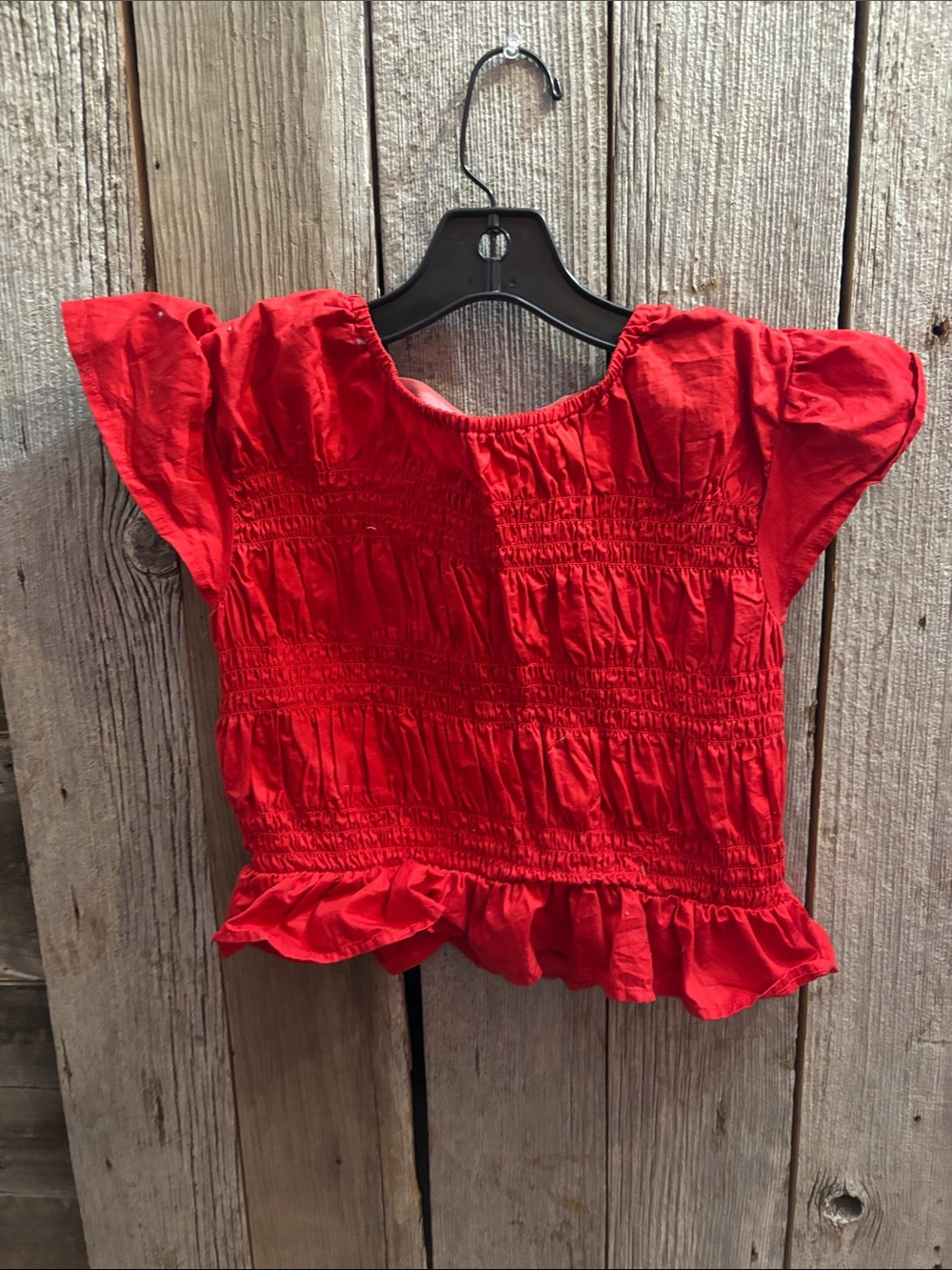 Bright Red Smocked Ruffle Crop Top